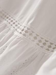 CosyJoli Maglietta estiva casual semplice da donna taglie forti, con ricamo, inserti in pizzo, collo rotondo e maniche corte a campana