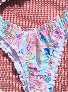 Swim Mod Women's Ruffle Trim Ditsy Floral Bikini Set, Two Pieces Swimwear For Beach Vacation For Summer - Multicolor - View 4