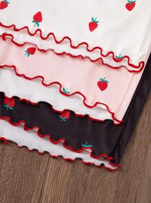 SHEIN Bộ đồ ngủ 3 món/bộ áo hai dây và quần short in họa tiết dâu tây - Nhiều màu - Xem 6