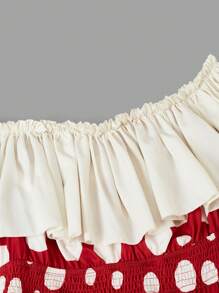 Sweetra Plus Size Cute Sweet Mushroom Off Shoulder Chiffon Short Dress - Red - View 6