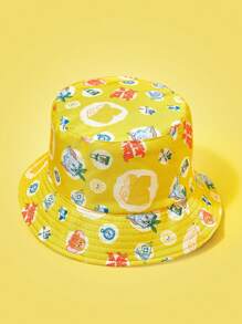 TOM & JERRY X SHEIN Full Print Cartoon Pattern Yellow Fashionable Bucket Hat - Yellow - View 2
