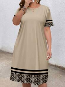 EMERY ROSE Casual Minimalist Geometric Pattern Plus Size Dress, Suitable For Summer Suitable For Going Out Chic Dress - Multicolor - View 6
