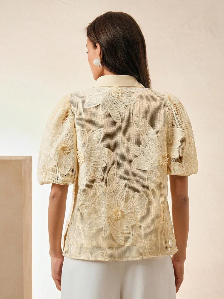 Jednolity kolor Hollow-Out Seksowna krótka bluzka z krótkim rękawem dla kobiet, Elegancka na wiosnę, lato, wakacje, plażę