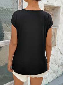 SHEIN Summer Outfits - Heart Print Batwing Sleeve Tee, Maternity T-Shirts, Pajama, Loungewear, Sleepwear, Tank Top With Bra, Underwear & Sleepwear, Pajama Set - Black - View 2