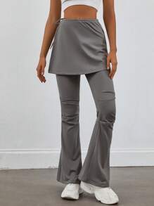 Jouncy Damen Lässig Band-up rüschenbesetzter Saum Slim Fit Weite Hose Culotte, Herbst/Winter - Grau - Übersicht 1