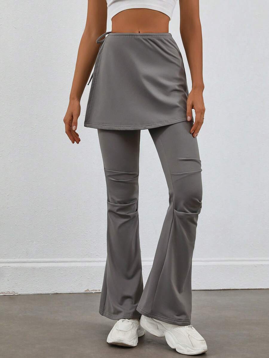 Jouncy Damen Lässig Band-up rüschenbesetzter Saum Slim Fit Weite Hose Culotte, Herbst/Winter - Grau - Übersicht 1
