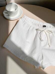 Comfortcana Women's Solid Color Drawstring Waist Loose Casual Shorts - White - View 3