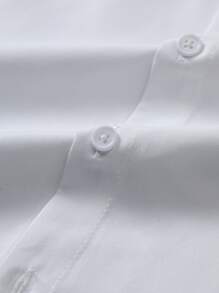 Manfinity Homme Men's Solid Color Short Sleeve Single-Breasted Pocket Casual Shirt - White - View 3