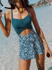 Swim Lushoire 2pcs/Set Solid Color Criss-Cross Print Bikini Set, Elegant Fashion Swimwear For Summer Beach Vacation - Multicolor - View 1