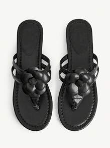 CUCCOO CHICEST Sandalias planas casuales con diseño de flor de camelias 3D para mujer, elegantes chanclas para vacaciones, uso en fiestas románticas y playa, ideal para el Día de San Valentín - Negro - Ver 10