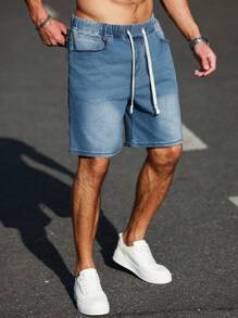 Manfinity Homme Plus Size Men's Summer Casual Washed Drawstring Waist Loose Denim Shorts
