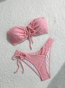 Swim Mod Conjunto de bikini sexy de unicolor tipo bandeau para mujeres - Rosa - Ver 5
