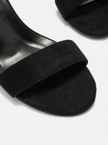 CUCCOO CURVES Women's Plus Size Black Strap Faux Pearl Chain Ankle Strap Comfortable Classic Peep Toe High Heel Sandals, Wide Fit - Black - View 8