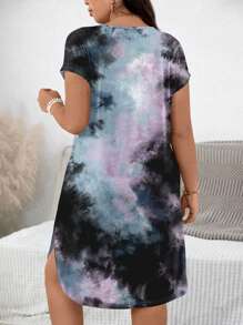 EMERY ROSE Plus Size Women Tie Dye Short Sleeve A-Line Hem Dress, Summer - Multicolor - View 2