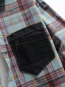 Manfinity Homme Men Plaid Denim Long Sleeve Jacket, Fashion Suitable For Summer, Fall - Multicolor - View 5