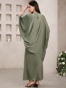 Veilorie 女士优雅纯色蝙蝠袖罩衫和裙子阿拉伯风格套装 - 綠色 - 查看 6