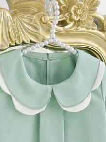 Young Girl Colorblock Floral Collar Ruffle Sleeve Blouse, Suitable For Daily Wear And Friendly Gatherings/Parties, Autumn/Spring