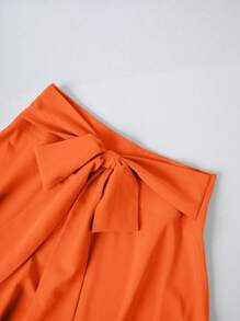 Franclia 女士休闲纯色长裙，适合工作和日常穿着 - 橘色 - 查看 4