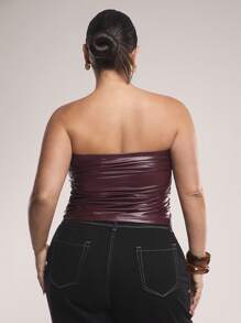 SHEIN BAE Plus Size Women's Autumn/Winter Fashion Hot Girl/Sweet Girl Ruched Elastic Solid Angola Red PU Leather Women Sleeveless Top