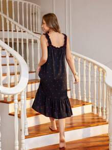 CottageSlumber Floral Print Butterfly Ruffle Decor Wide Strap Loose Women Nightgown Babydoll PerfectSummer - Multicolor - View 2