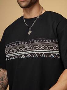 EASEVO 2pcs Plus Size Men Casual Knit T-Shirt & Woven Shorts Set - Black - View 4