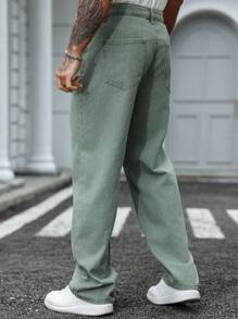 Manfinity Homme Men's Army Green Denim Jeans: Long Zipper Detail And Stylish Design For A Modern Look - Army Green - View 6