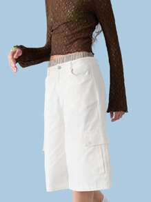 COUREZ Oversized Cargo Summer Jorts Y2K Vintage 100%Cotton - White - View 2