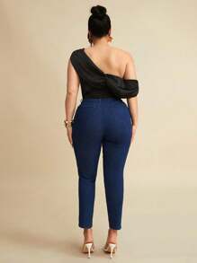 SHEIN BAE Plus Size Women's Elegant Black Summer Satin Asymmetrical Neck Camisole,Formal Evening Night Out Club Backless Top,Corset For Birthday Wedding Party - Black - View 6