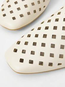 MOTF PREMIUM LASER PERFORATED SLIP-ON MULES, SQUARE TOE FLATS - Apricot - View 5