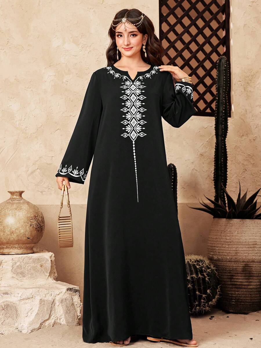 SHEIN Teen Girl Patterned Robe - Black - View 1