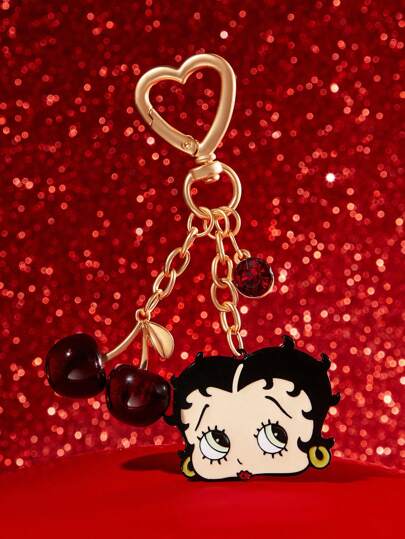 Betty Boop x SHEIN 时尚3D樱桃合金钥匙扣，可爱卡通包包挂件，礼品创意，派对，节日，情人节