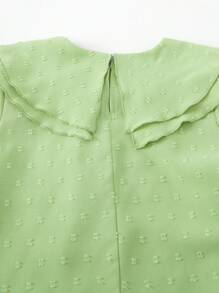 SHEIN Tween 女童纯色彼得潘领长袖宽松可爱衬衫 - 綠色 - 查看 6