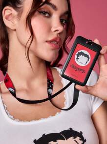 Betty Boop x SHEIN 1 Pc Cute Cartoon Card Holder With Lanyard, Can Hold 2 Cards,Gift Ideas,Party,Holiday,Valentine's Day