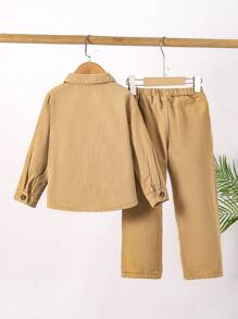 SHEIN Young Boy Cartoon Graphic Denim Shirt & Jeans Without Tee Denim Set For Kids