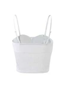 Jouncy Camiseta ajustada de mujer con frente de encaje contrastante y lazo - Blanco - Ver 5