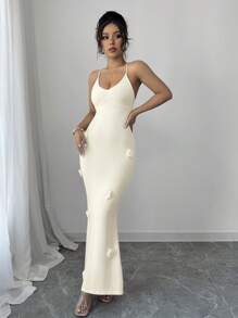 Elenzga Vestido casual de playa de malla 3D con estampado floral para mujeres