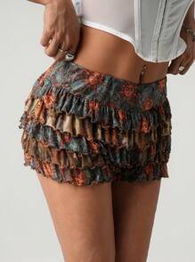 SHEIN ICON Low Waist Paisley Print Multi-Layer Mesh Shorts, For Summer Vacation - Multicolor - View 6