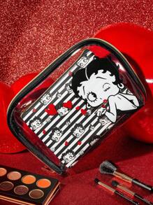 Betty Boop x SHEIN 3件套可爱化妆包、收纳包、旅行整理包、数码产品整理包、多功能收纳包，礼品之选，派对、节日、情人节适用