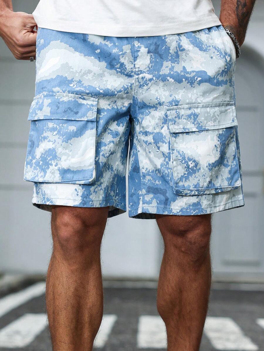 Manfinity Homme Men's Multicolor Denim Cargo Shorts: Zippered Design Short Length For Casual Summer Style - Multicolor - View 1