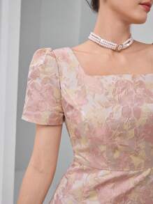 Modelyn Vestido de manga corta con cuello cuadrado de longitud midi, de moda para el verano