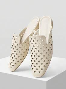 MOTF PREMIUM LASER PERFORATED SLIP-ON MULES, SQUARE TOE FLATS - Apricot - View 4