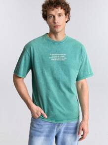 Ontre Camiseta de manga corta de cuello redondo con estampado de letras, de tela versátil y refrescante, para primavera y verano 2025 - Agua verde azul - Ver 7