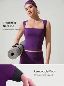 GLOWMODE FeatherFit™ Full Underarm Hip Length Square Neck Basic Tank Top Low Impact Yoga Pilates Studio Daily Removable Cups