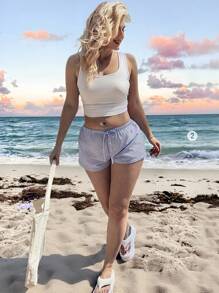 SHEIN EZwear 休閒簡約純色大碼女士背心，適合夏季穿著 - 白色 - 查看 4