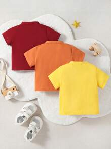 SHEIN 3pcs Set Vintage Stylish Infant/Toddler Boys Dopamine Colorblock Short Sleeve Collared Button-Up Shirts For Spring & Summer - Multicolor - View 2