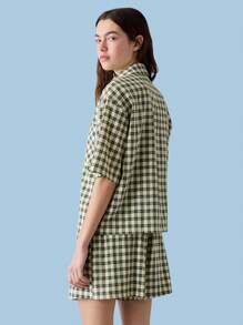 COUREZ Short Sleeve Boxy Summer Check Shirt Y2K Vintage - Yellow - View 3