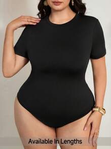 SHEIN Tall CURVE Plus Size Women Round Neck Short Sleeve Casual Bodysuit - Black - View 1