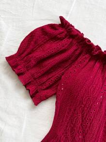 Soleia Phong cách Bohemian, Họa tiết hoa lãng mạn, Phong cách nghỉ dưỡng, Áo kiểu họa tiết hoa chủ đề ngày 4 tháng 7, Áo đi nghỉ mát, Áo đính hạt, Áo dự tiệc, Áo crop top nữ gợi cảm ngày 4 tháng 7, Áo crop top co giãn xếp ly trễ vai, Áo thun ngắn tay đa năng, Áo dự tiệc. - Màu đỏ tím - Xem 6