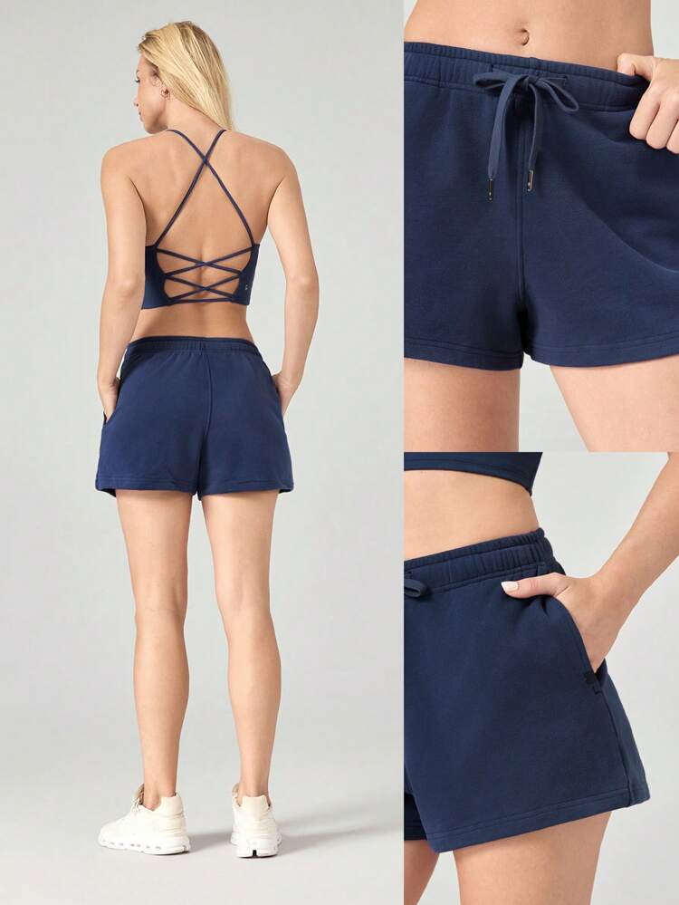 2.5" Everyday Terry Foldable High-Waist Drawstring Shorts Pocket Daily Casual Summer