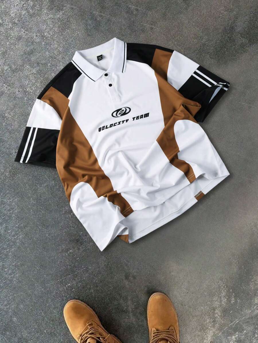 PAVTROS Manfinity Streetrush Men's Casual Commuting Short Sleeve Letter Print Polo Shirt Sport Jersey